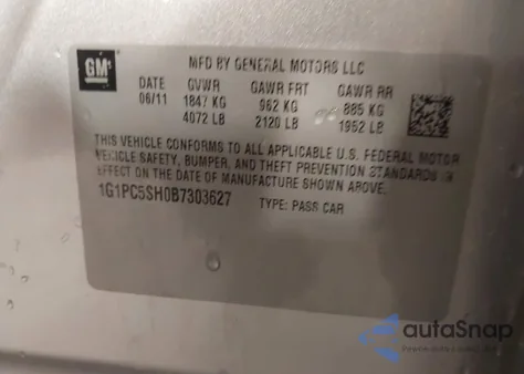 2011 Chevrolet Cruze Ls из США, поврежденный, VIN 1G1PC5SH0B7303627